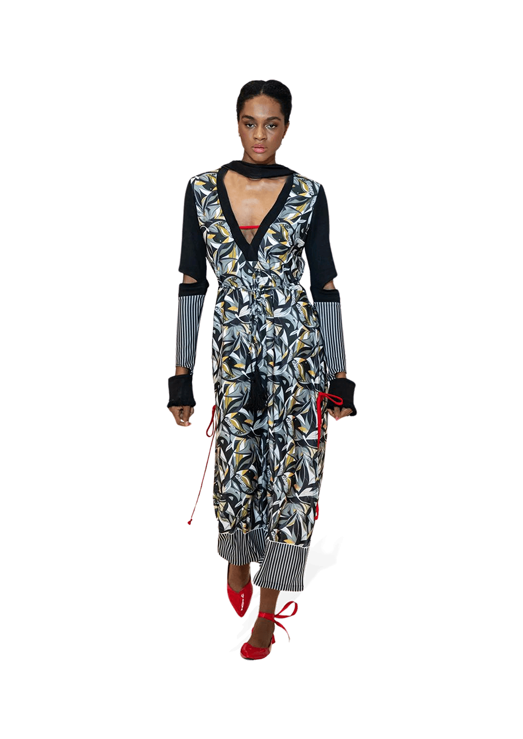 Printed Polyester Terrycloth Midi Dress